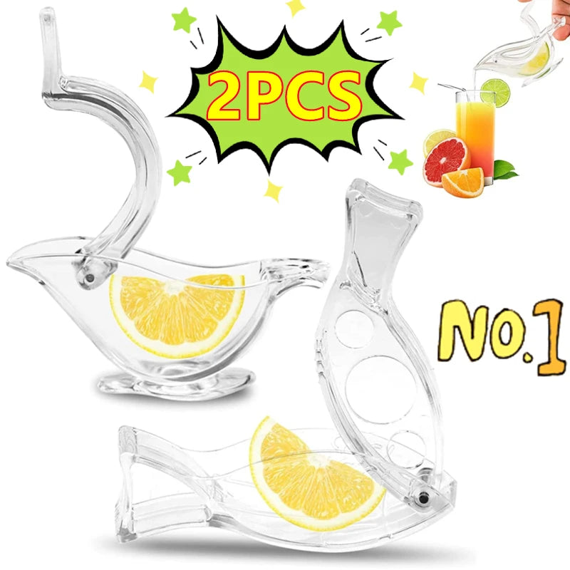 (2 Pcs) Acrylic Manual Lemon Slice Squeezers Portable Transparent Fruit Squeezer Elegance Bird Shape For Orange Lemon Lime Pomegranate